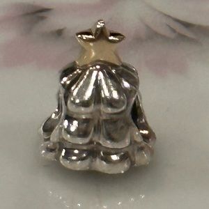 Pandora Moments Retired Silver Christmas Tree Charm 14KT Yellow Gold Star NEW